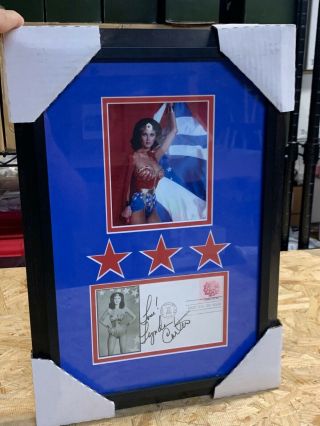 Lynda Carter Wonder Woman Signed Autographed Photo & Stamp Postcard W/ Loa