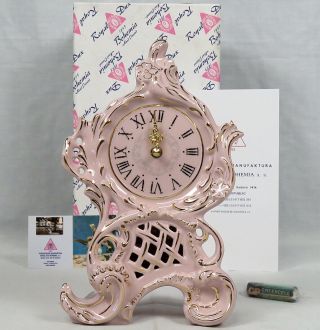 Royal Dux Bohemia Pink Clock 18121 Handpainted Porcelain Quartz Movement 9 "