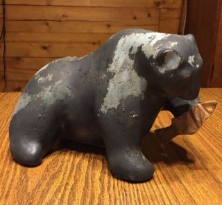 Tony Evans Raku Pottery Bear With Copper Fish Signed Numbered 1445