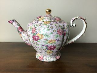Arthur Wood & Son England Chintz Pink Rose Teapot 6783 Bone China Vintage