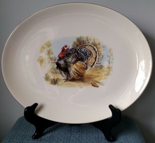 Homer Laughlin “rhythm” 15¼ " Turkey Platter Off White Porcelain Gold Rim