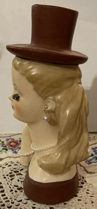 Wales Top Hat Lady Head Vase Planter Headvase Maroon 6 3/4 In 2