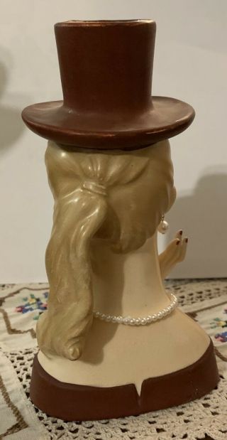 Wales Top Hat Lady Head Vase Planter Headvase Maroon 6 3/4 In 3