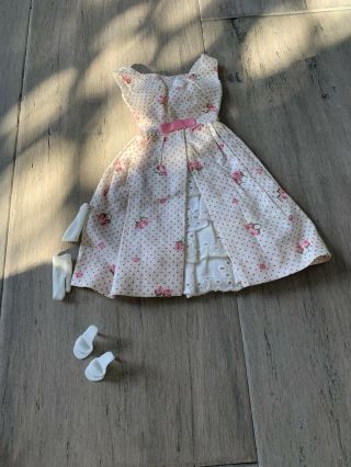 Vintage Barbie Doll Garden Party Pink Print & Eyelet Dress 931 White Shoes