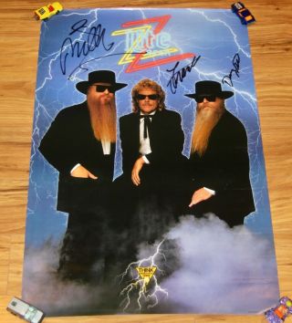 1990 Zz Top Signed Miller Lite " Recycler " Promo Poster