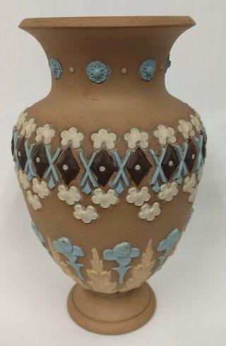 Royal Doulton Lambeth Silicon Art Pottery Applied Rosette Flowers Cabinet Vase