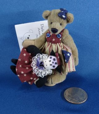 1996 " Missi & Miss Moo " Artist Deb Canham Ltd Ed Miniature Teddy Bear Cow - Doll