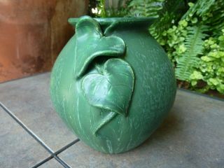 Vintage Art Pottery Green Door Pottery Round Vine Leaves Vase By Scott Draves