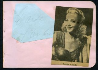Carole Landis (d.  1948) Signed Cut On Album Page Autograph Pencil Wow
