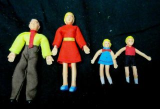 Unique Vintage Bendable Rubber Doll House Miniatures Family Of 4 Hong Kong