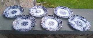 Set Of 6 K & G Luneville Flow Blue France Eglantine Violette Rose Opaque Plates
