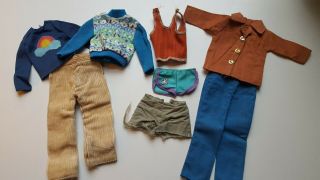 Vintage Mattel Ken Doll Fashion Clothes Set Corduroy Pants Rainbow Shirt Shorts