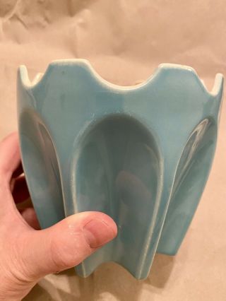 Vintage Mid - Century Modern Red Wing Pottery Turquoise Blue Ceramic Planter Vase 2