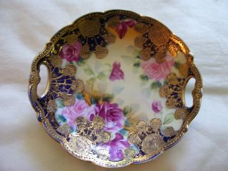 Vintage Hand Painted Nippon Rose Floral Design Candy/condiment Dish Gold Trim