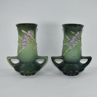 Vintage Roseville Pottery Freesia Green Vases 119 - 7