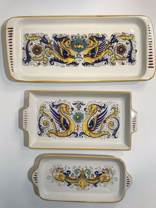 Ceramica Nova Deruta Tray Set Of 3,  Raffaellesco Dragon Italy