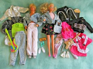 Vintage Barbie & Ken With Clothing And Accessories