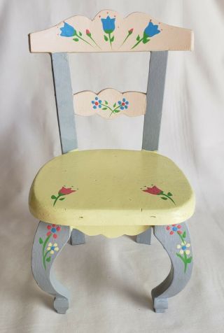 Vintage 10 " Decorative Pink,  Blue,  Yellow Wooden Display Chair For Doll Or Bear