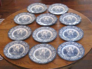 [ 11 ] Liberty Blue Staffordshire Independence Hall 10 " Dinner Plates