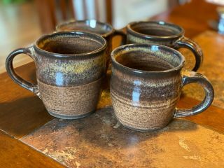 Set Of 4 - Hand Thrown Pottery Mugs,  Ceramic,  Brown,  Tea Cups