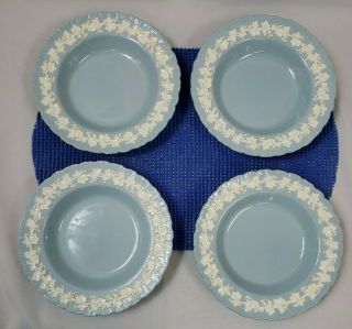 (4) Wedgwood Embossed Queensware Cream On Lavender Shell Edge Rim Soup Bowls 8 