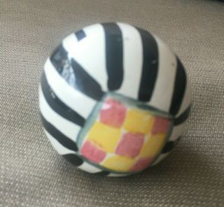 1 Mackenzie Childs Drawer Pull Knob Round Ball Zebra Black White Stripe Pink