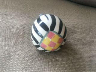 1 MacKenzie Childs Drawer Pull Knob Round Ball Zebra Black White Stripe Pink 3