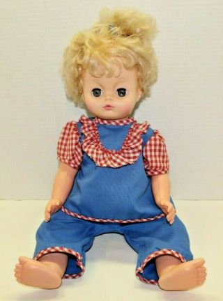 Vintage 1968 Uneeda Plastic Doll Sleepy Eyes Drink & Wet With Blue Pant Outfit