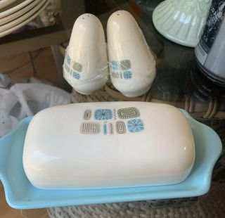 Vtg.  Mid Century Cannonsburg Temporama Butter Dish & S&p Atomic Age