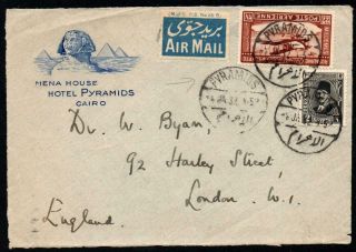 Sod Egypt 1932 Mena House Illus Cover (front) Airmailed To London (27m Air)