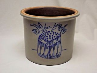 Beaumont Brothers 1993 Gray And Cobalt Blue Large Hand Painted Salt Glazed Crock