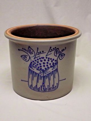 Beaumont Brothers 1993 Gray and Cobalt Blue Large Hand Painted Salt Glazed Crock 2