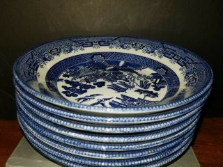 Vintage Set Of 8 Churchill England Blue Willow 8 " Bowls