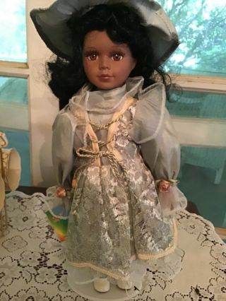 Very Pretty Victorian African American Porcelain Doll By Ashley Belle 15”