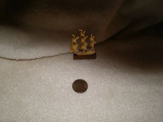 Etched Brass 3 Masted Galleon,  Miniature Ship On Wood Base