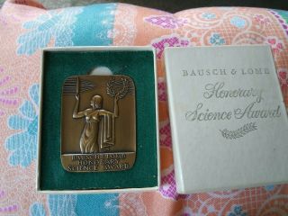 Vintage Bronze Medal Bausch & Lomb Honorary Science Award Art Deco W/ Box Letter