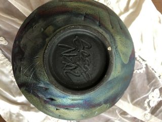 By Artist Lois Gress Neal Raku Fired Earthenware Pottery Vase Jar Vessel 5.  5” 3
