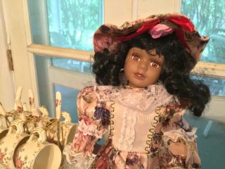 Lovely African American Porcelain Doll By Ashley Belle 16”