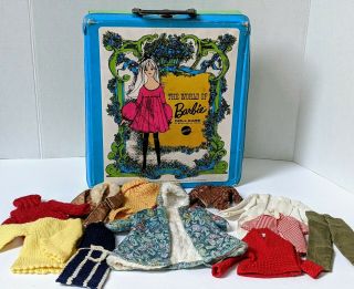 Vintage 1968 Barbie Doll Case By Mattel With Vintage Barbie And Ken Clothes.