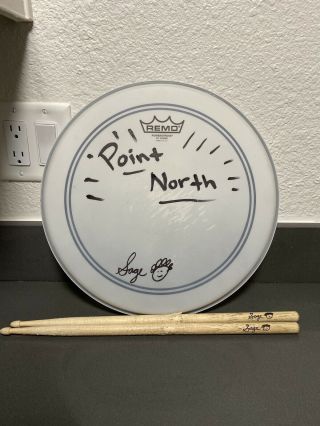 Signed Drum Head And Signature Drum Sticks From Sage Weeber Of Point North
