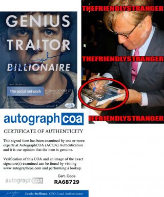 Aaron Sorkin Signed " The Social Network " 8x10 Photo - Exact Proof - Acoa