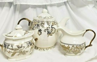 222 Fifth Adelaide Gold Fine China Teapot Coffee Pot Creamer And Sugar
