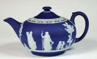 Vintage Wedgwood Dark Blue Jasperware Tea Pot