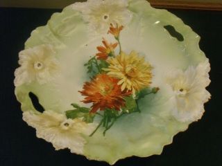 R.  S.  Prussia 10.  5 " Carnation Mould Open Handled Cake Plate Vintage