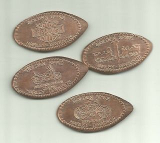 4 Copper Elongated Pennies (cents) Golden Spike Harley Davidson Riverdale Ut