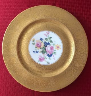 Antique Heinrich & Co Selb Bavaria H & C Gold Encrusted Floral Dinner Plate 11”