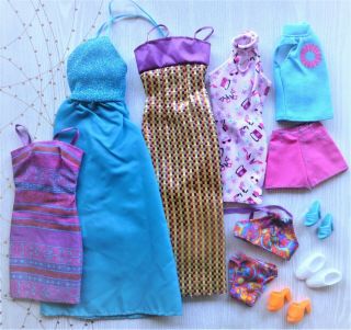 Barbie 6 Fashion Gift Pack 2001 Gown Party Dress Summer Swim Suit Set & Shoes