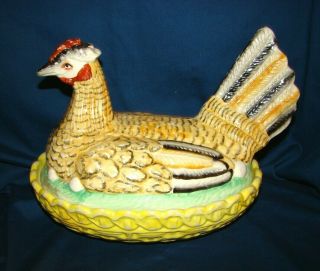 Vintage Staffordshire Hen Chicken On Nest 12 " Covered Dish Tureen