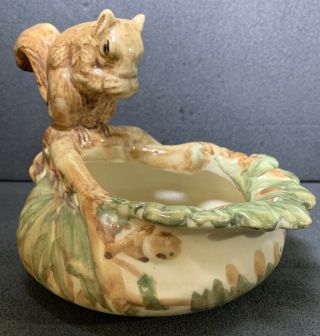 Weller Woodcraft Pottery Cute Squirrel Nut Dish Bowl Hand Painted Antique Htf