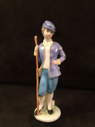 Vintage Herend Hungarian Porcelain Figurine Boy Holding Staff